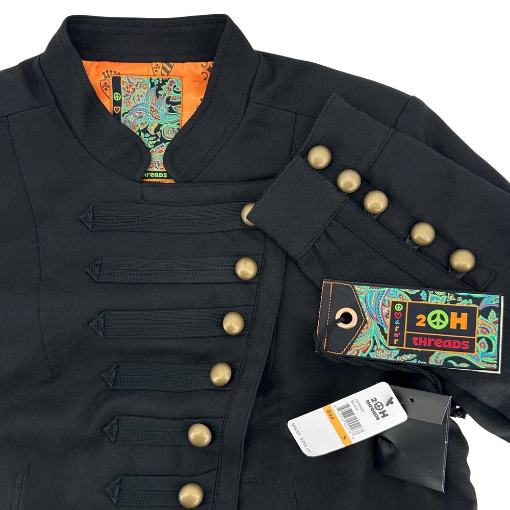 2OH Threads Black WOOL Military/Napoleon Jacket Womens Size S MSRP $285‎ NEW!!